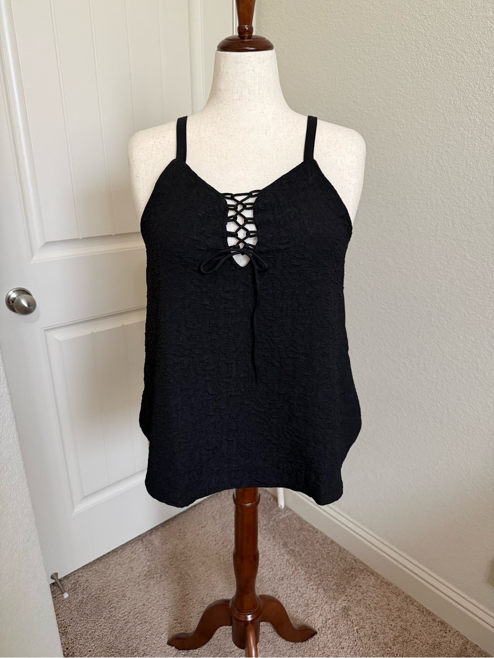 Maurices Black Textured Lace-Up Cami - XL